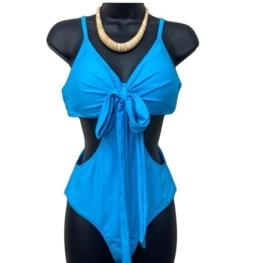 Cupshie medium light blue one piece side cut‎ out swimsuit NWT (W-331)